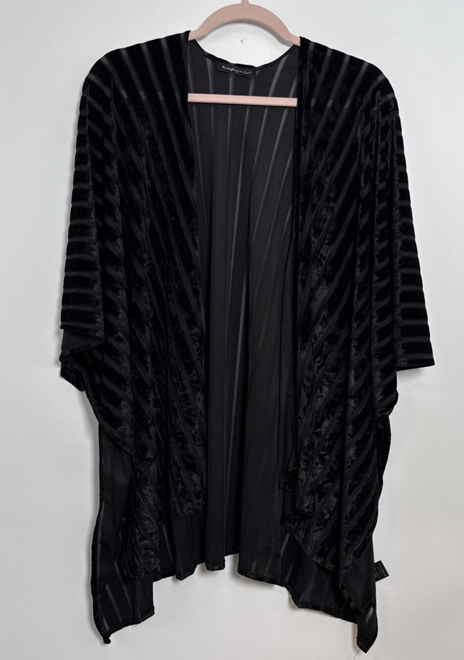 Do Everything in Love Kimono Women OS Black Striped Velvet Burnout Boho Witchy
